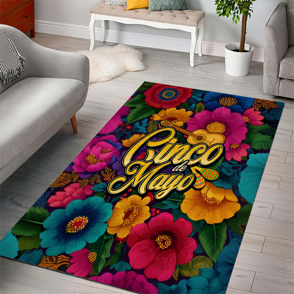 Cinco De Mayo Area Rug Mariachi Dancer - Vibrant Mexican Floral Fiesta Guitar Folk Art