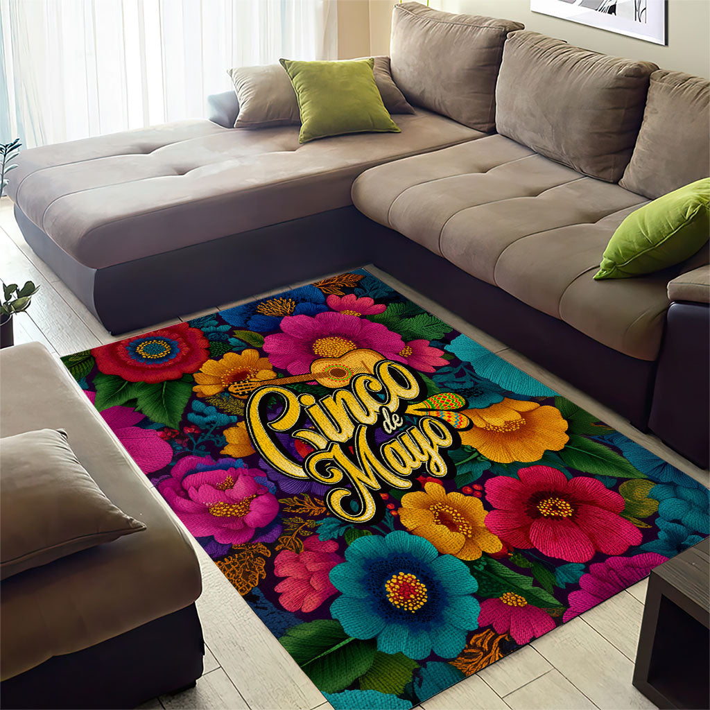 Cinco De Mayo Area Rug Mariachi Dancer - Vibrant Mexican Floral Fiesta Guitar Folk Art