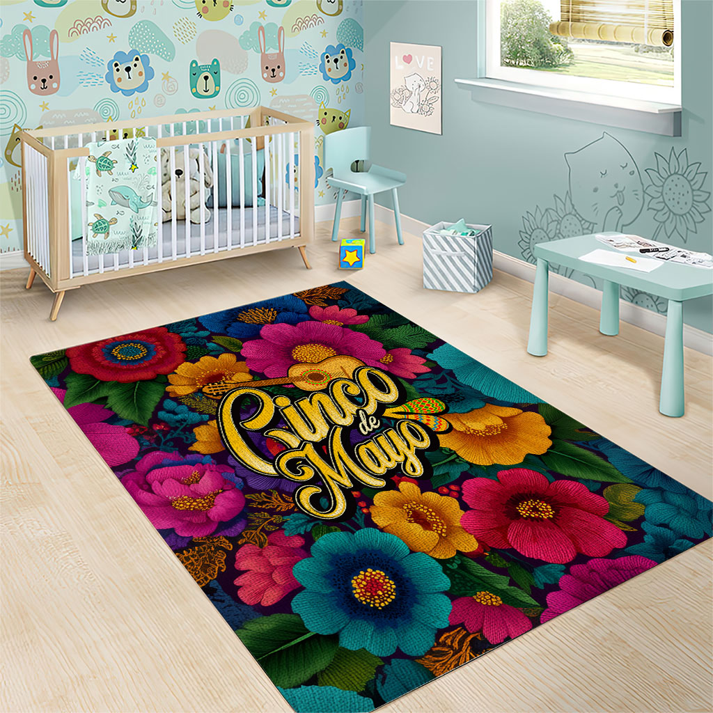 Cinco De Mayo Area Rug Mariachi Dancer - Vibrant Mexican Floral Fiesta Guitar Folk Art