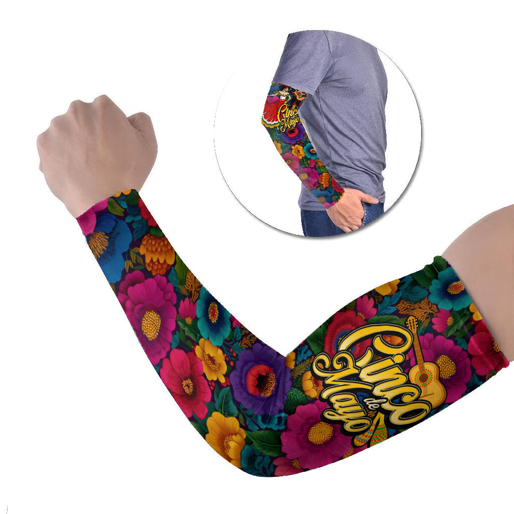 Cinco De Mayo Arm Sleeves Mariachi Dancer - Vibrant Mexican Floral Fiesta Guitar Folk Art