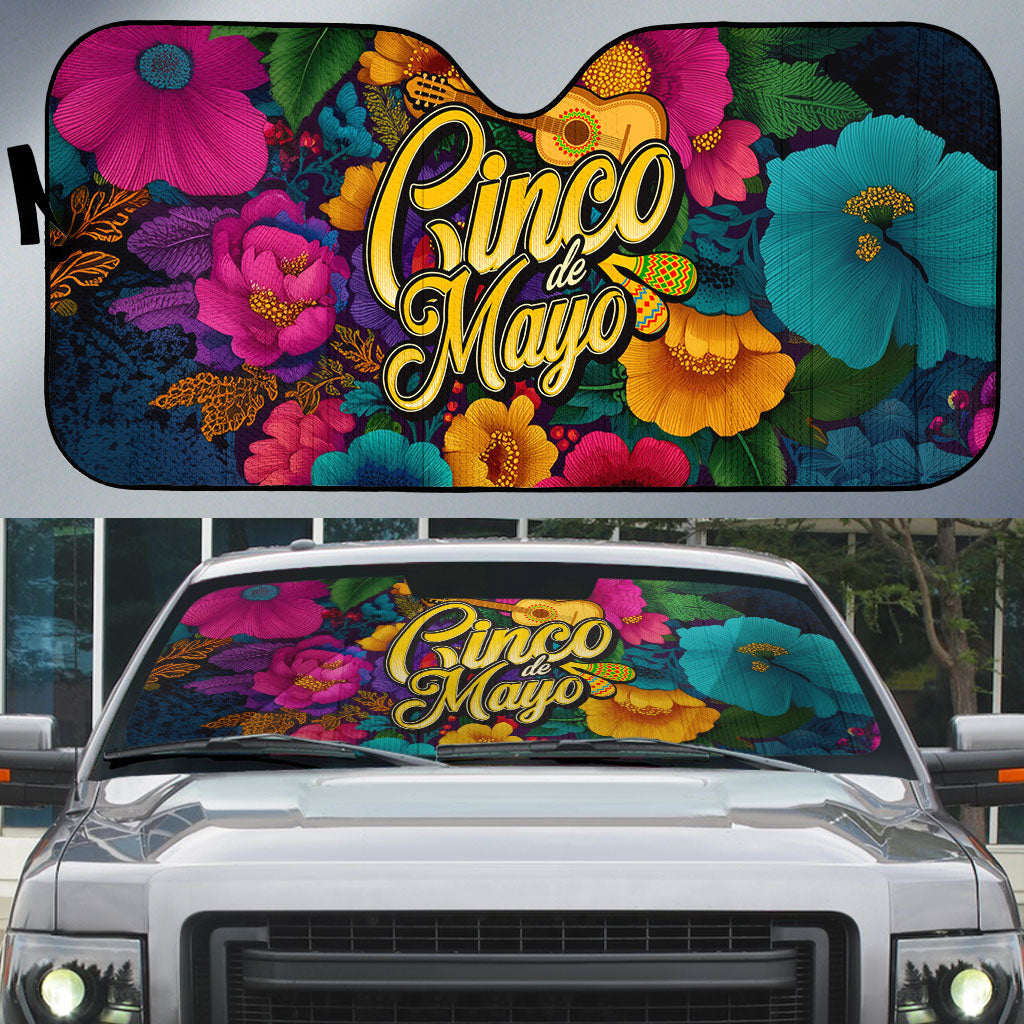 Cinco De Mayo Auto Sun Shade Mariachi Dancer - Vibrant Mexican Floral Fiesta Guitar Folk Art