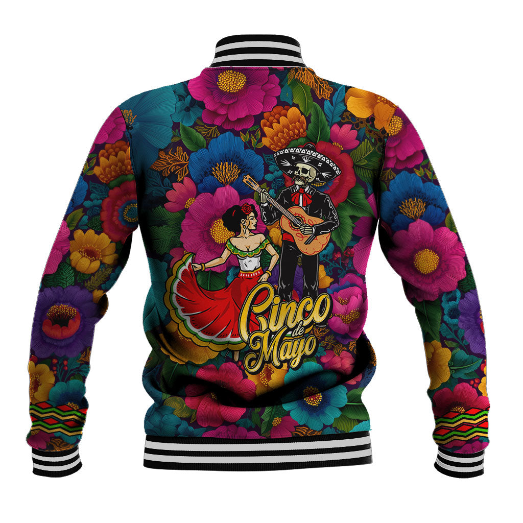 Cinco De Mayo Baseball Jacket Mariachi Dancer - Vibrant Mexican Floral Fiesta Guitar Folk Art