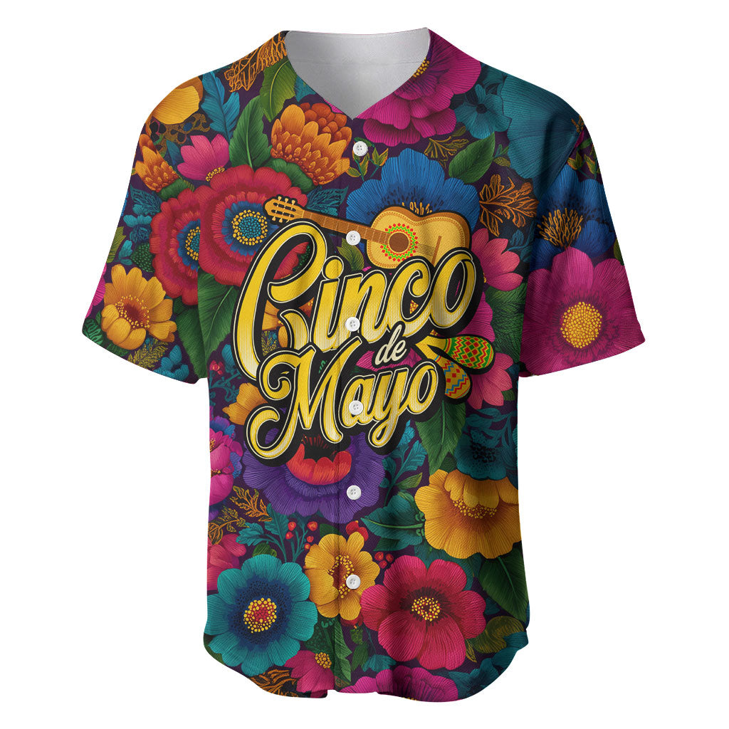 Cinco De Mayo Baseball Jersey Mariachi Dancer - Vibrant Mexican Floral Fiesta Guitar Folk Art