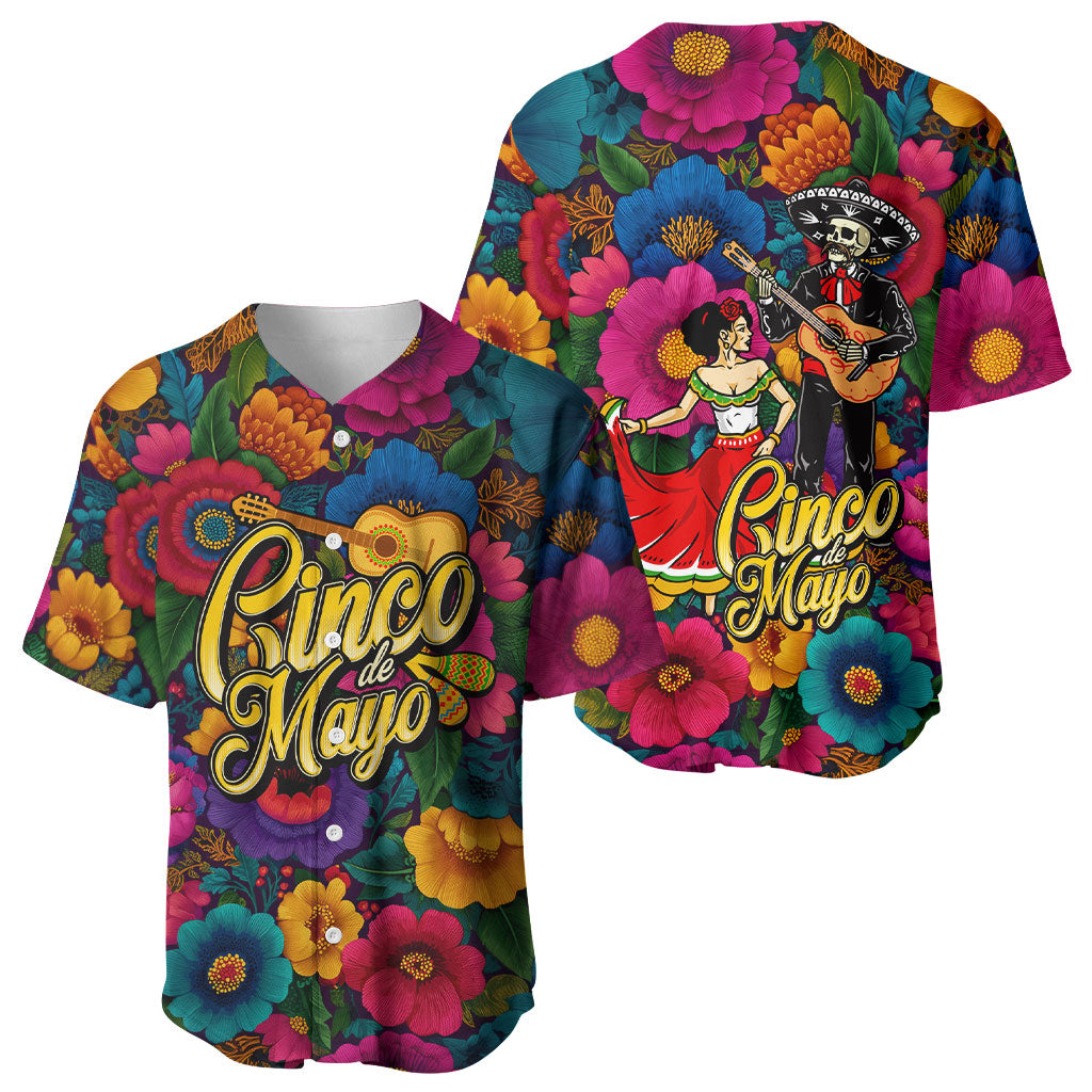 Cinco De Mayo Baseball Jersey Mariachi Dancer - Vibrant Mexican Floral Fiesta Guitar Folk Art