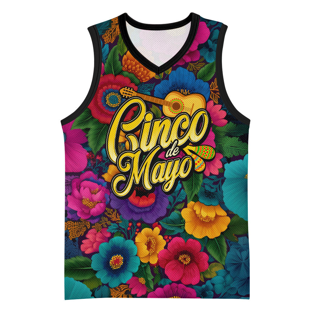 Cinco De Mayo Basketball Jersey Mariachi Dancer - Vibrant Mexican Floral Fiesta Guitar Folk Art
