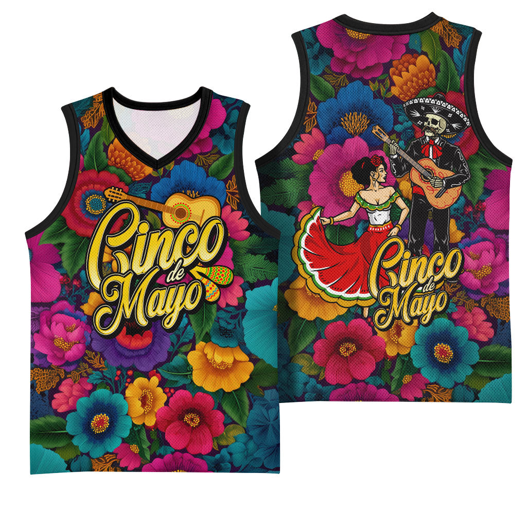Cinco De Mayo Basketball Jersey Mariachi Dancer - Vibrant Mexican Floral Fiesta Guitar Folk Art