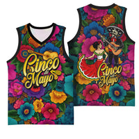 Cinco De Mayo Basketball Jersey Mariachi Dancer - Vibrant Mexican Floral Fiesta Guitar Folk Art