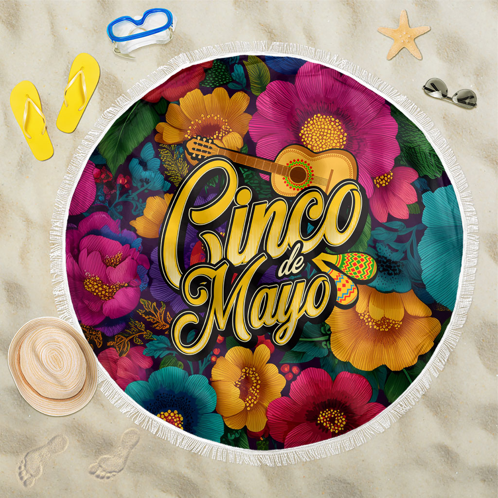 Cinco De Mayo Beach Blanket Mariachi Dancer - Vibrant Mexican Floral Fiesta Guitar Folk Art