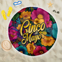 Cinco De Mayo Beach Blanket Mariachi Dancer - Vibrant Mexican Floral Fiesta Guitar Folk Art