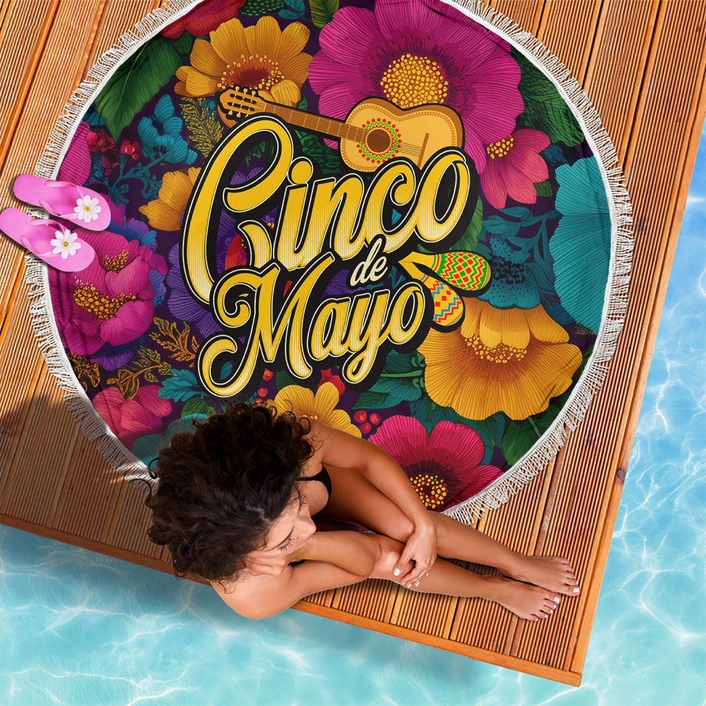 Cinco De Mayo Beach Blanket Mariachi Dancer - Vibrant Mexican Floral Fiesta Guitar Folk Art