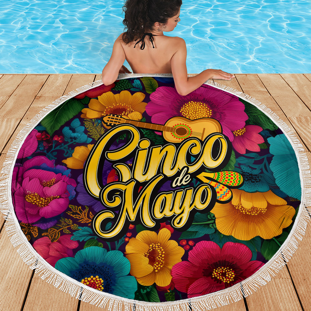 Cinco De Mayo Beach Blanket Mariachi Dancer - Vibrant Mexican Floral Fiesta Guitar Folk Art