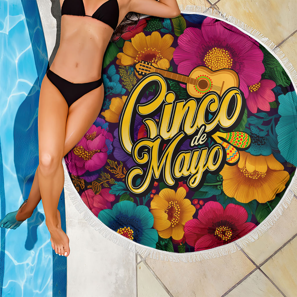 Cinco De Mayo Beach Blanket Mariachi Dancer - Vibrant Mexican Floral Fiesta Guitar Folk Art