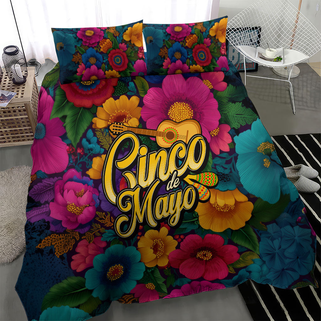 Cinco De Mayo Bedding Set Mariachi Dancer - Vibrant Mexican Floral Fiesta Guitar Folk Art