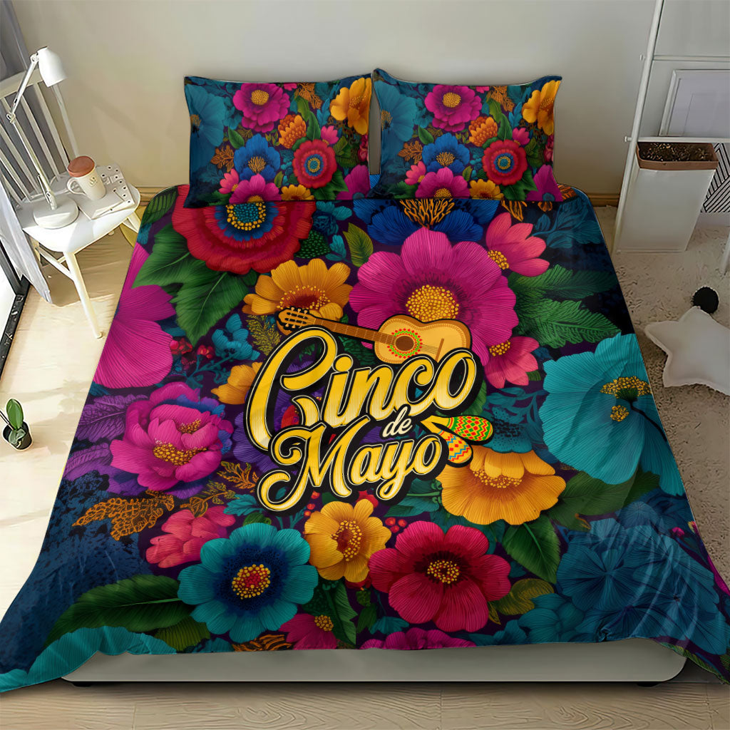 Cinco De Mayo Bedding Set Mariachi Dancer - Vibrant Mexican Floral Fiesta Guitar Folk Art
