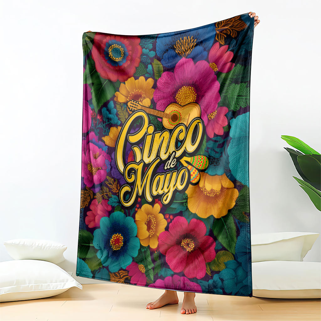 Cinco De Mayo Blanket Mariachi Dancer - Vibrant Mexican Floral Fiesta Guitar Folk Art