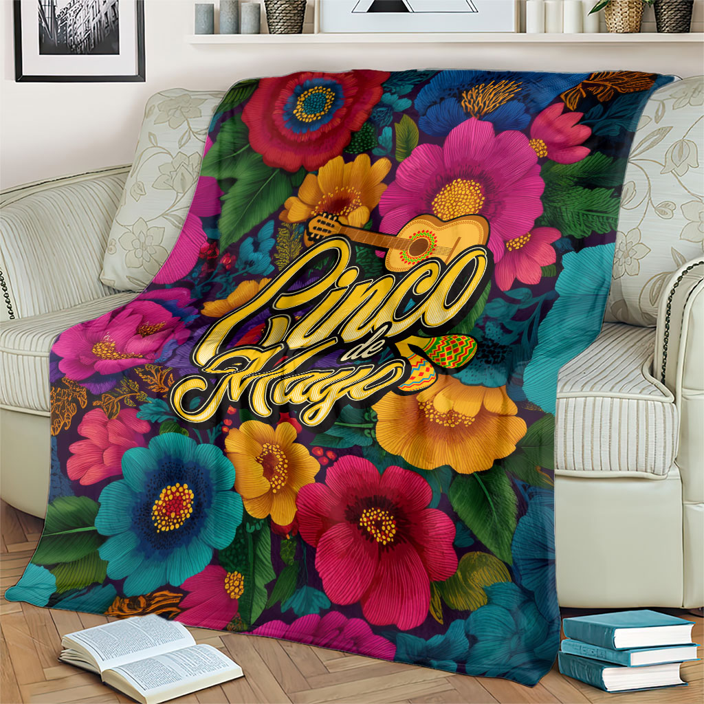 Cinco De Mayo Blanket Mariachi Dancer - Vibrant Mexican Floral Fiesta Guitar Folk Art