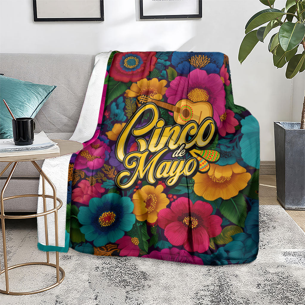 Cinco De Mayo Blanket Mariachi Dancer - Vibrant Mexican Floral Fiesta Guitar Folk Art