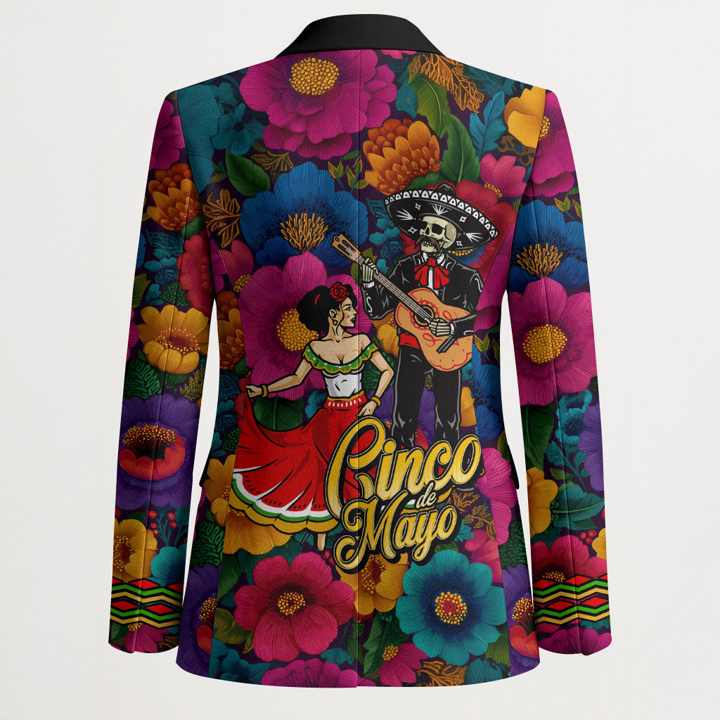 Cinco De Mayo Blazer Mariachi Dancer - Vibrant Mexican Floral Fiesta Guitar Folk Art