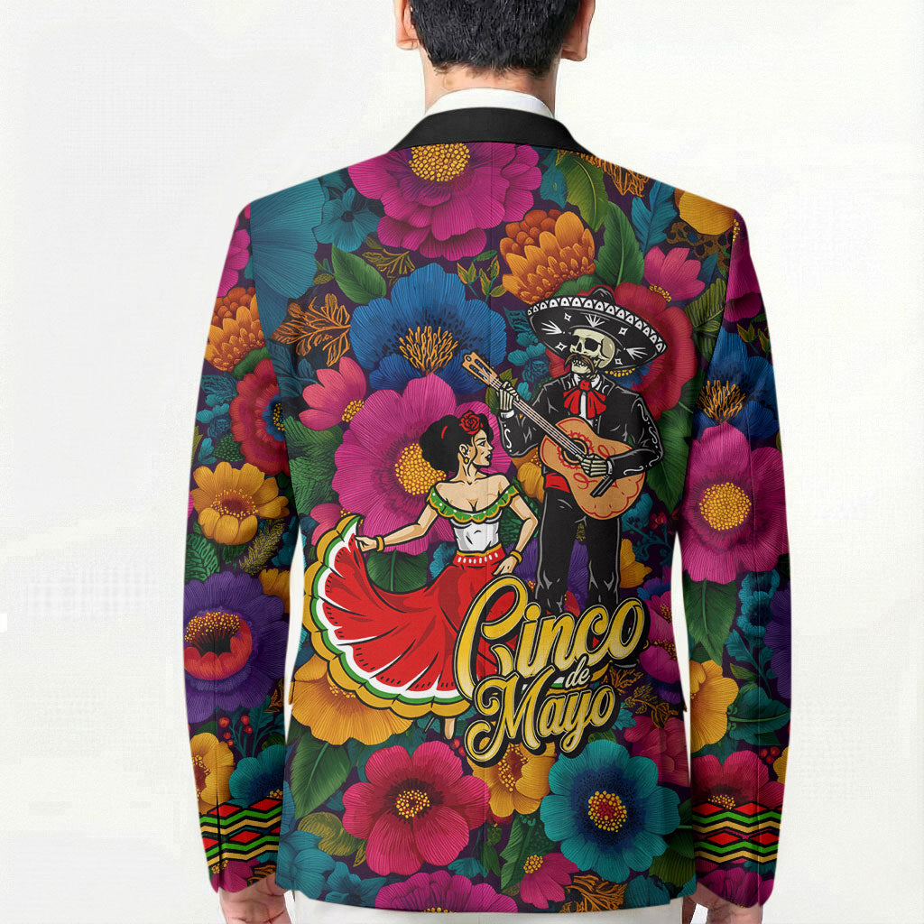 Cinco De Mayo Blazer Mariachi Dancer - Vibrant Mexican Floral Fiesta Guitar Folk Art
