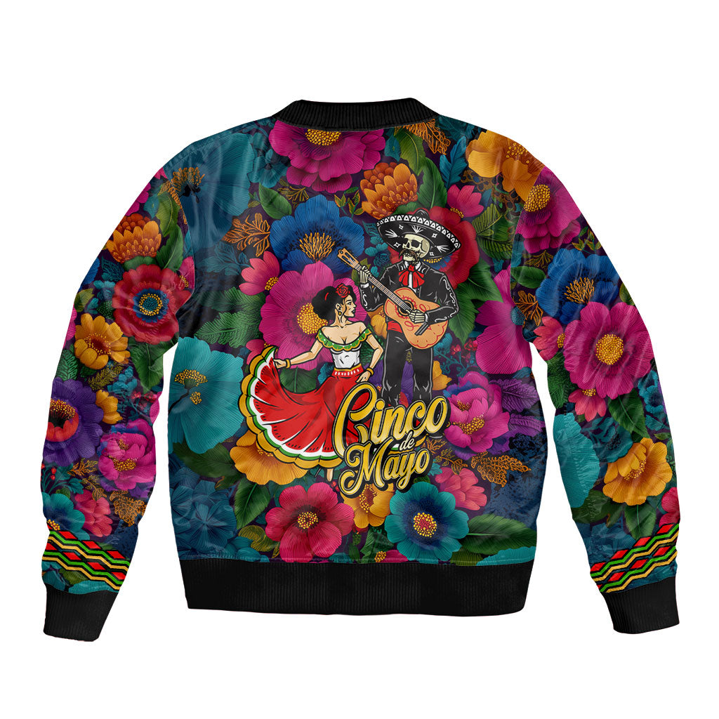 Cinco De Mayo Bomber Jacket Mariachi Dancer - Vibrant Mexican Floral Fiesta Guitar Folk Art