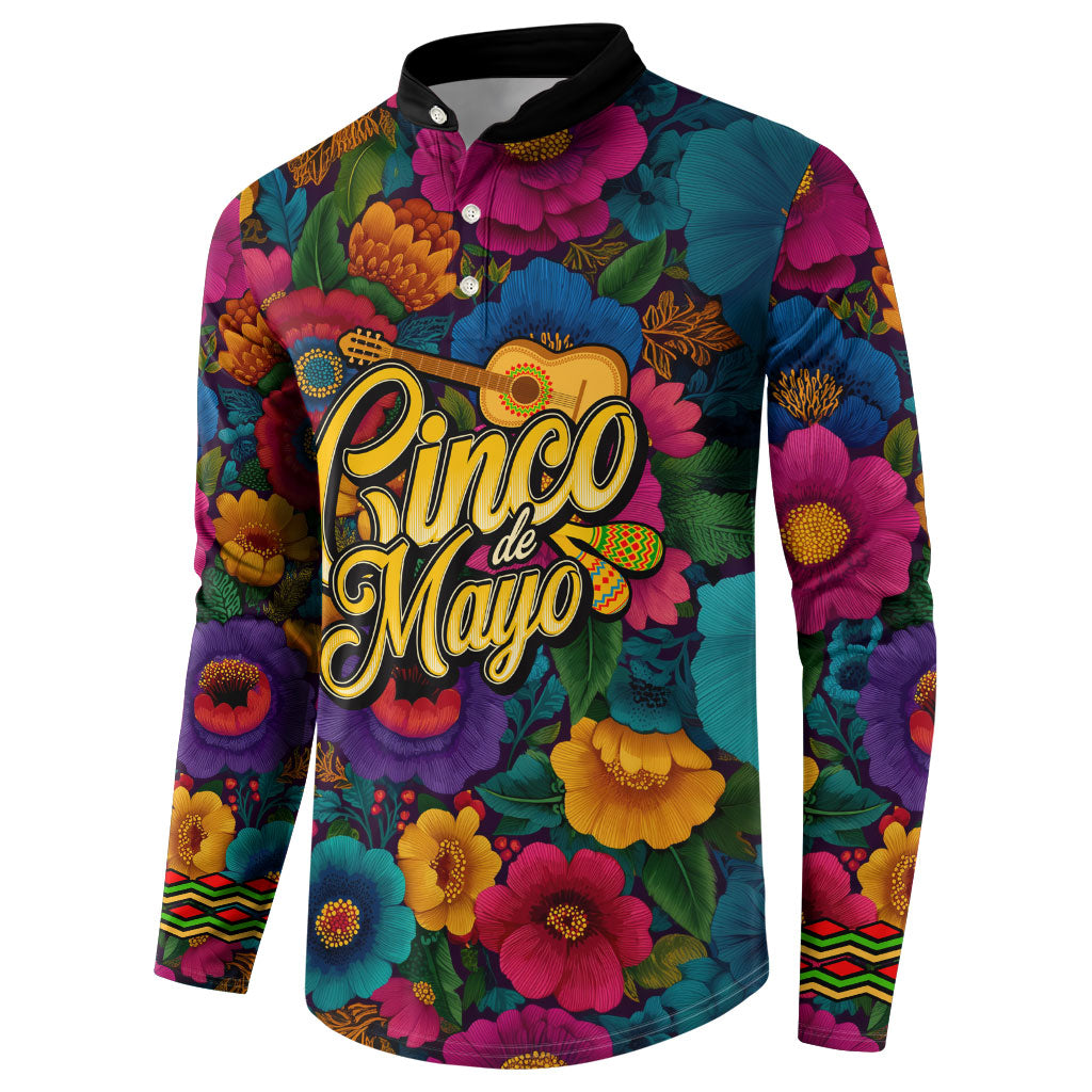 Cinco De Mayo Button Sweatshirt Mariachi Dancer - Vibrant Mexican Floral Fiesta Guitar Folk Art