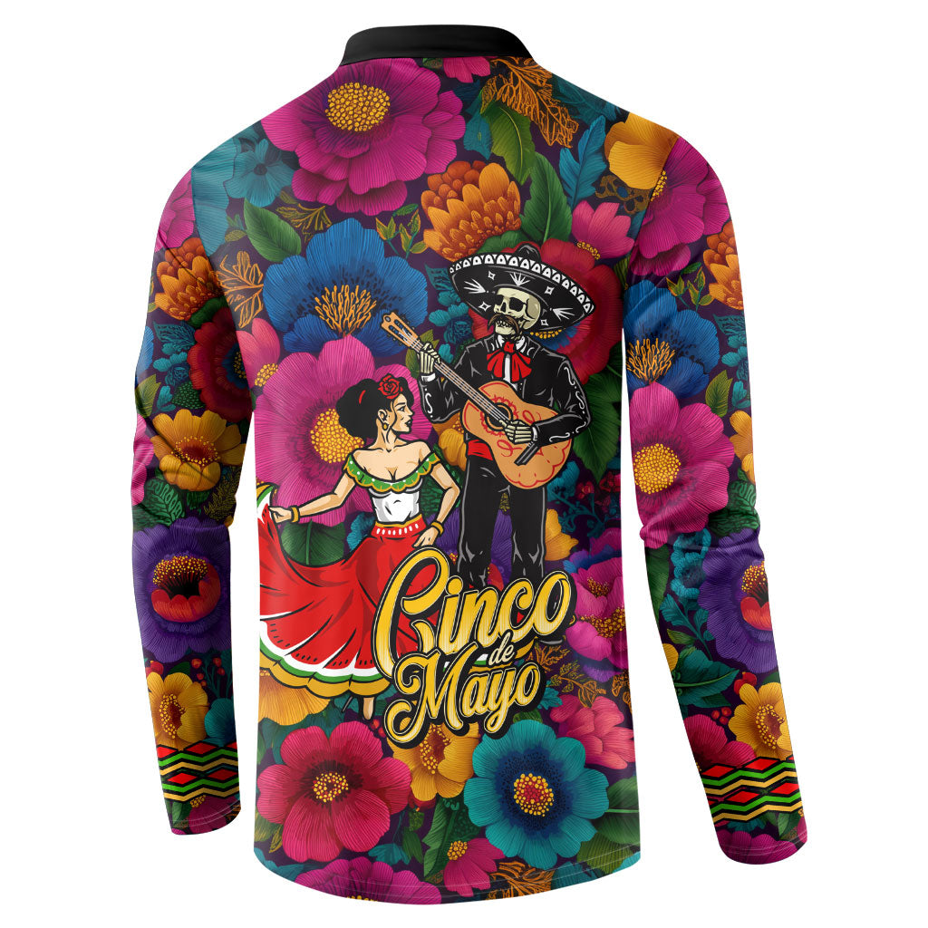 Cinco De Mayo Button Sweatshirt Mariachi Dancer - Vibrant Mexican Floral Fiesta Guitar Folk Art