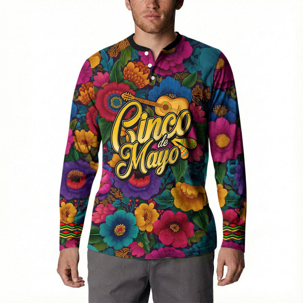 Cinco De Mayo Button Sweatshirt Mariachi Dancer - Vibrant Mexican Floral Fiesta Guitar Folk Art