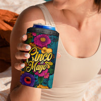 Cinco De Mayo 4 in 1 Can Cooler Tumbler Mariachi Dancer - Vibrant Mexican Floral Fiesta Guitar Folk Art