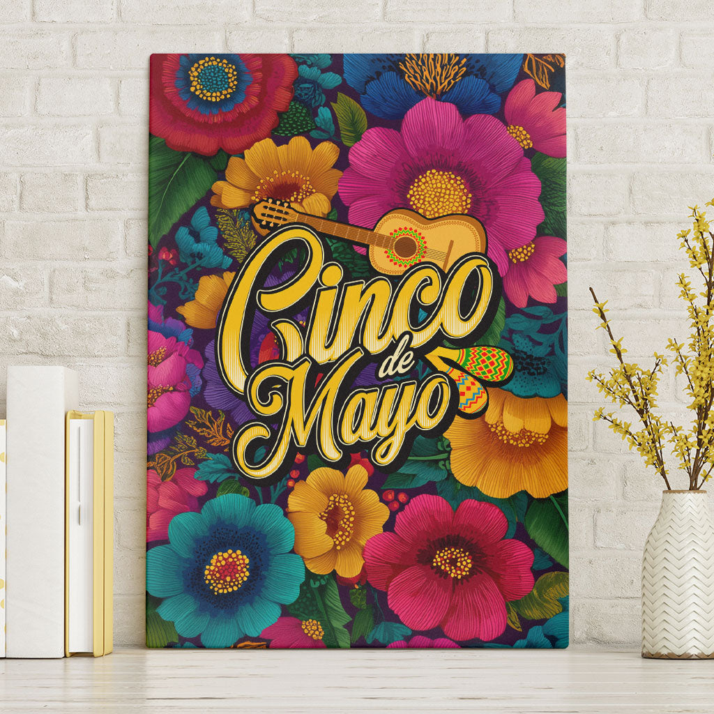 Cinco De Mayo Canvas Wall Art Mariachi Dancer - Vibrant Mexican Floral Fiesta Guitar Folk Art