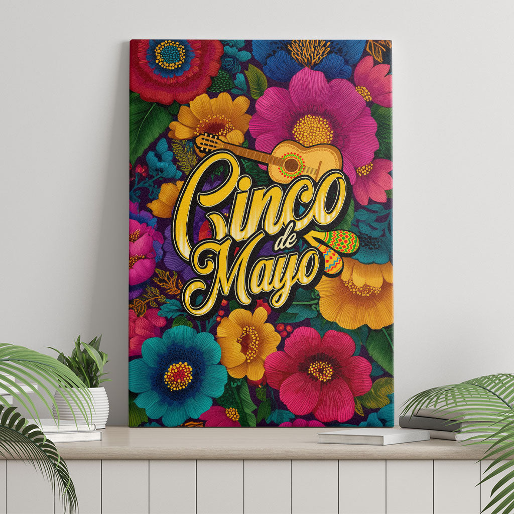 Cinco De Mayo Canvas Wall Art Mariachi Dancer - Vibrant Mexican Floral Fiesta Guitar Folk Art