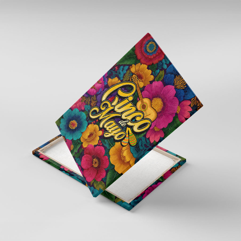 Cinco De Mayo Canvas Wall Art Mariachi Dancer - Vibrant Mexican Floral Fiesta Guitar Folk Art