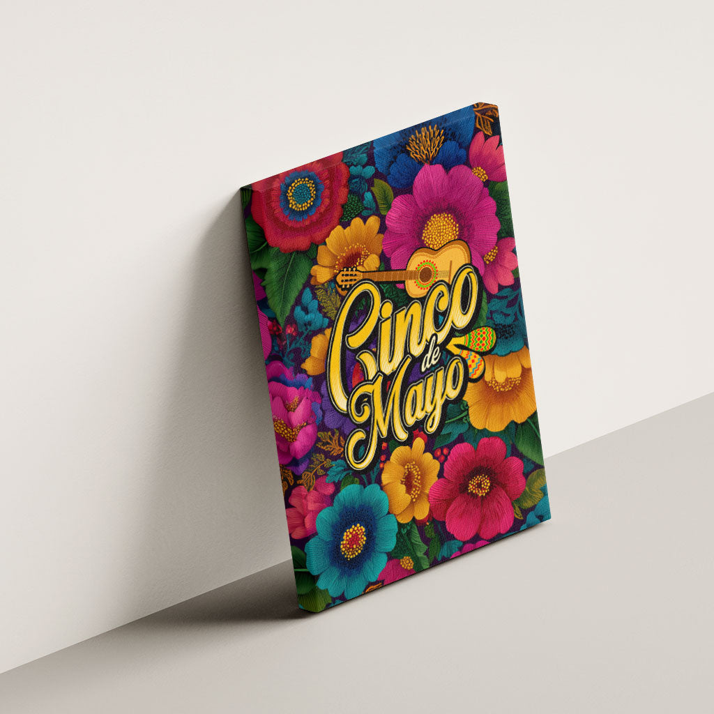 Cinco De Mayo Canvas Wall Art Mariachi Dancer - Vibrant Mexican Floral Fiesta Guitar Folk Art