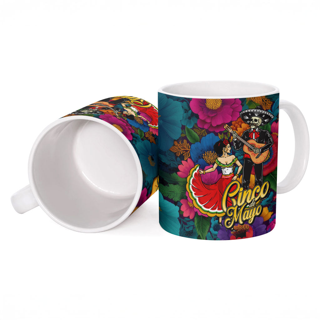 Cinco De Mayo Ceramic Mug Mariachi Dancer - Vibrant Mexican Floral Fiesta Guitar Folk Art