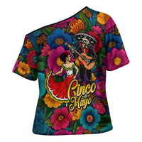 Cinco De Mayo Cross Shoulder Shirt Mariachi Dancer - Vibrant Mexican Floral Fiesta Guitar Folk Art