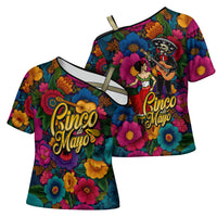 Cinco De Mayo Cross Shoulder Shirt Mariachi Dancer - Vibrant Mexican Floral Fiesta Guitar Folk Art