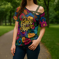 Cinco De Mayo Cross Shoulder Shirt Mariachi Dancer - Vibrant Mexican Floral Fiesta Guitar Folk Art