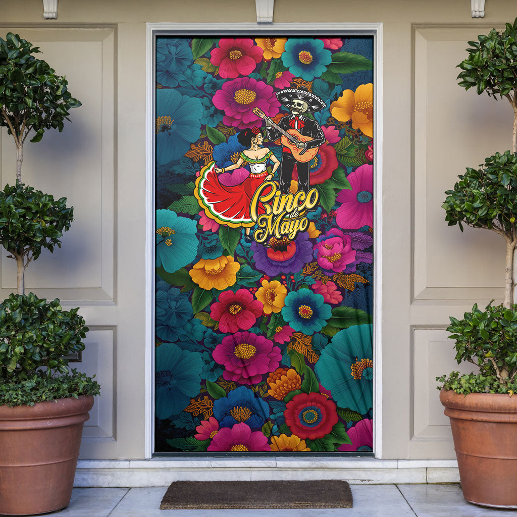Cinco De Mayo Door Cover Mariachi Dancer - Vibrant Mexican Floral Fiesta Guitar Folk Art