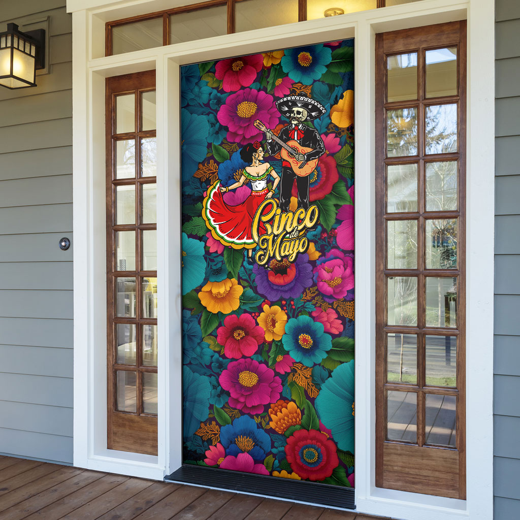 Cinco De Mayo Door Cover Mariachi Dancer - Vibrant Mexican Floral Fiesta Guitar Folk Art