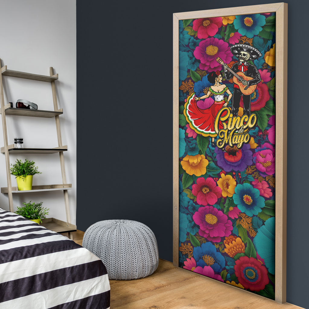 Cinco De Mayo Door Cover Mariachi Dancer - Vibrant Mexican Floral Fiesta Guitar Folk Art