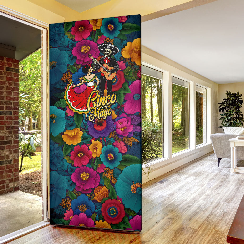 Cinco De Mayo Door Cover Mariachi Dancer - Vibrant Mexican Floral Fiesta Guitar Folk Art