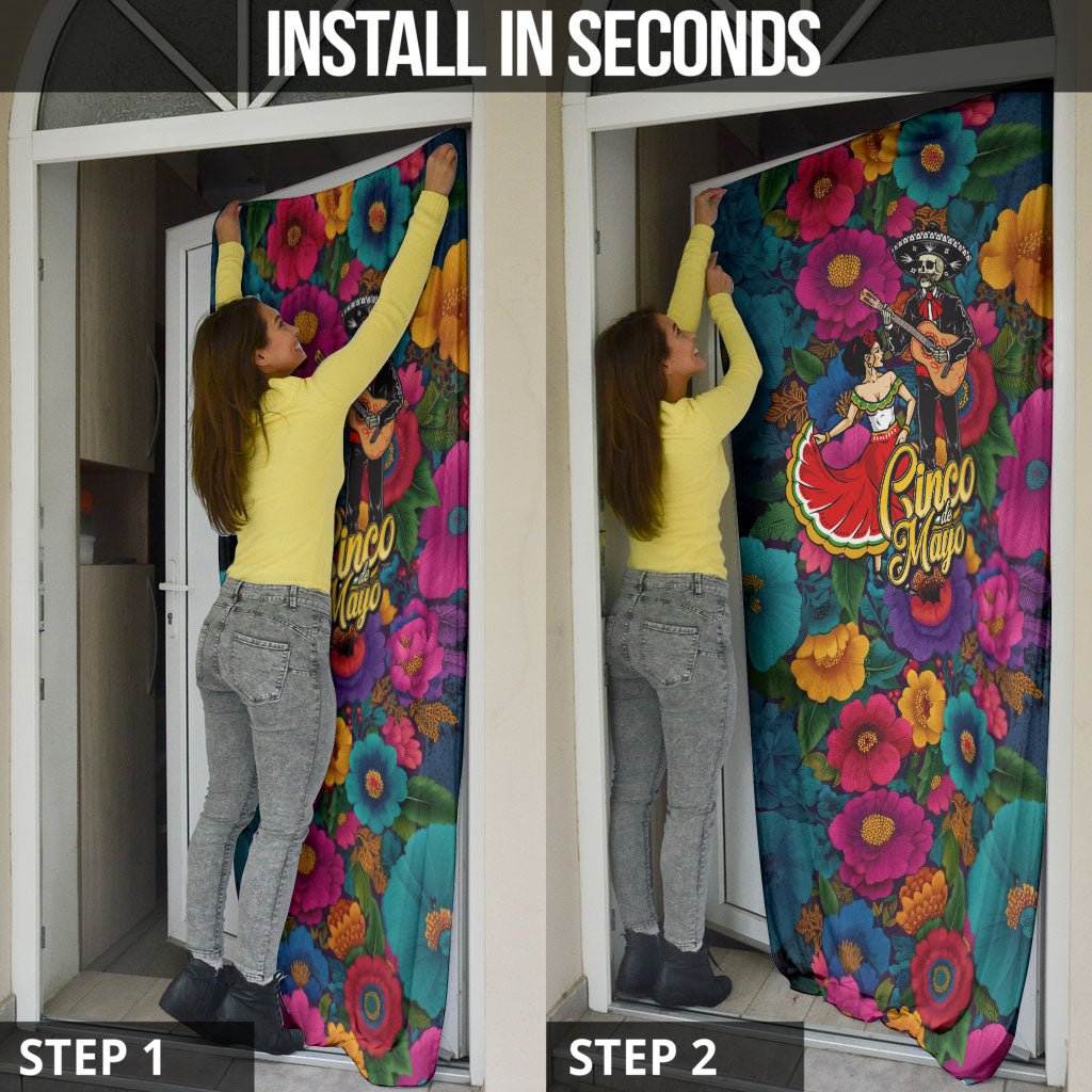 Cinco De Mayo Door Cover Mariachi Dancer - Vibrant Mexican Floral Fiesta Guitar Folk Art