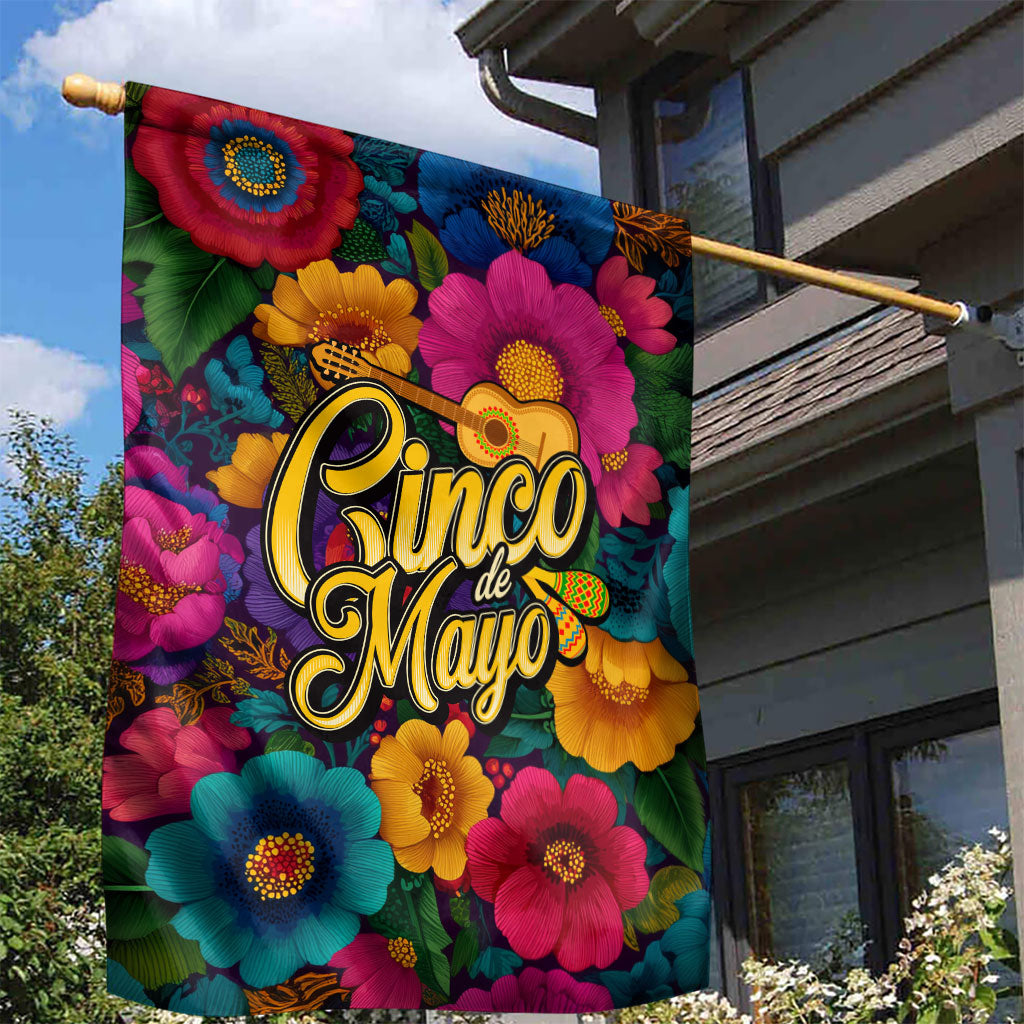 Cinco De Mayo Garden Flag Mariachi Dancer - Vibrant Mexican Floral Fiesta Guitar Folk Art