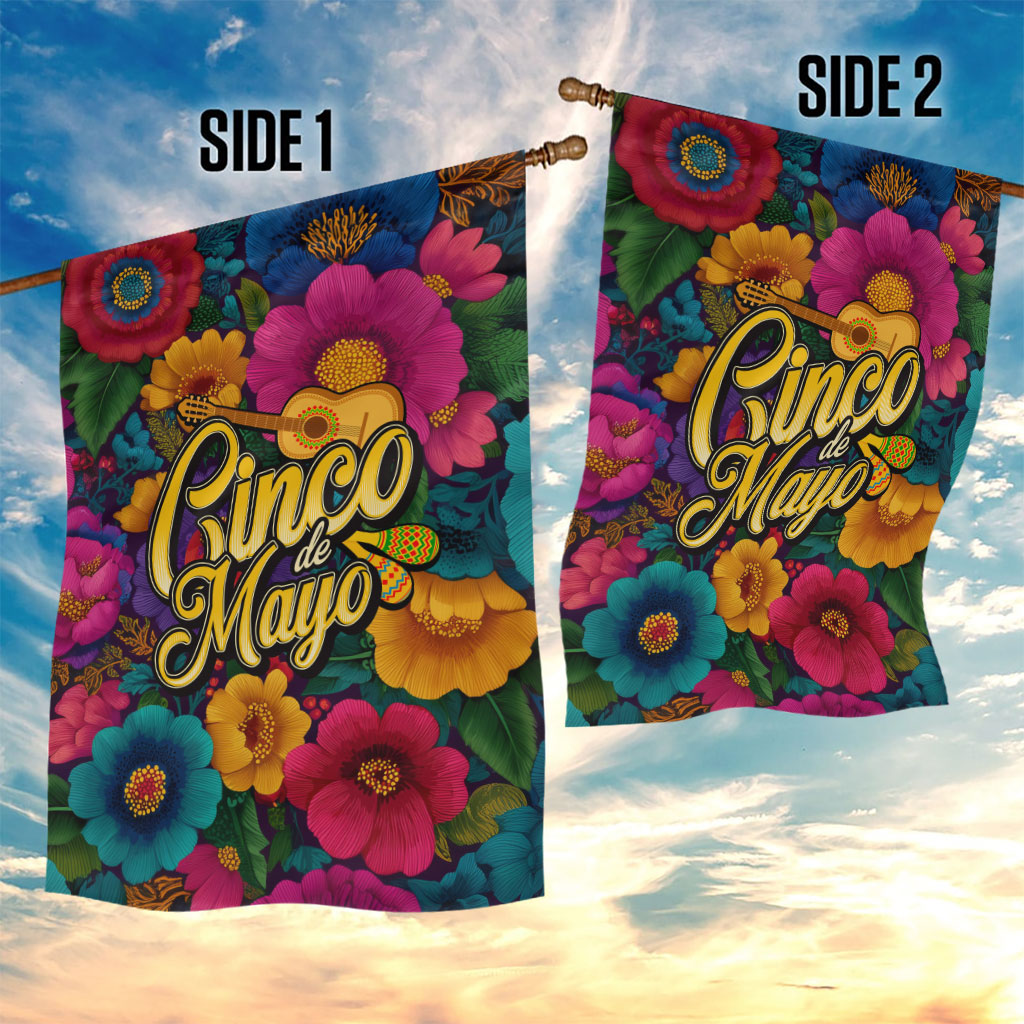 Cinco De Mayo Garden Flag Mariachi Dancer - Vibrant Mexican Floral Fiesta Guitar Folk Art