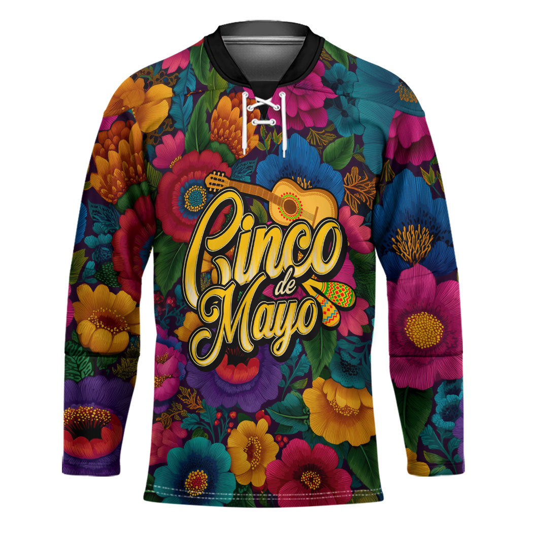 Cinco De Mayo Hockey Jersey Mariachi Dancer - Vibrant Mexican Floral Fiesta Guitar Folk Art