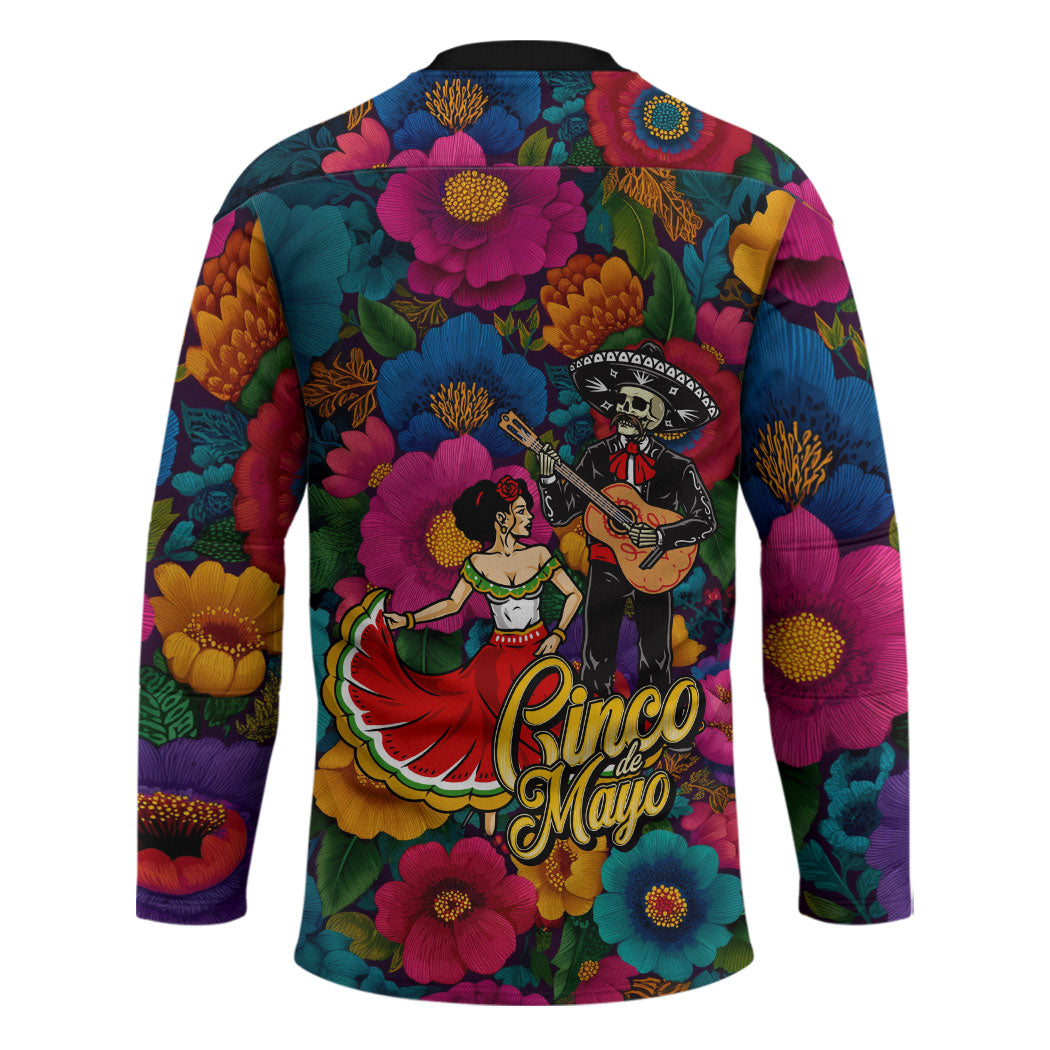 Cinco De Mayo Hockey Jersey Mariachi Dancer - Vibrant Mexican Floral Fiesta Guitar Folk Art