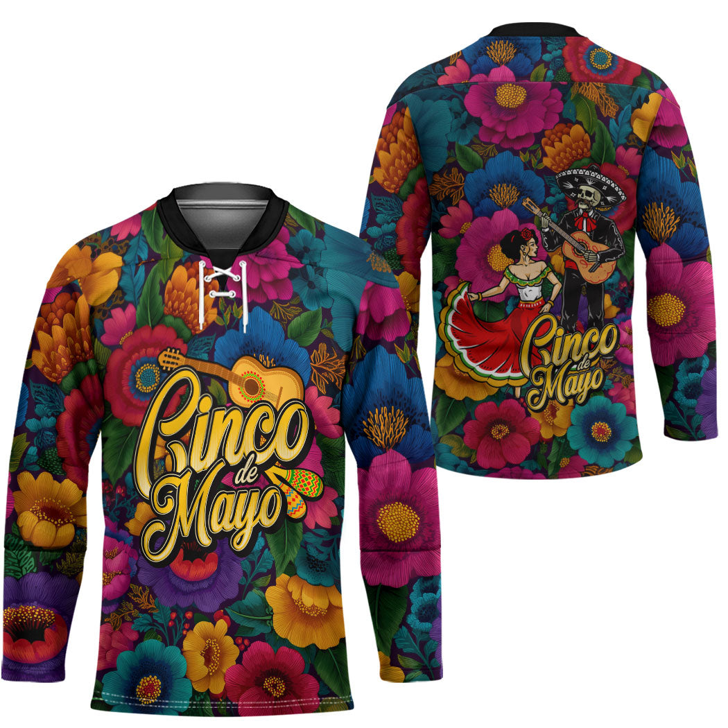 Cinco De Mayo Hockey Jersey Mariachi Dancer - Vibrant Mexican Floral Fiesta Guitar Folk Art