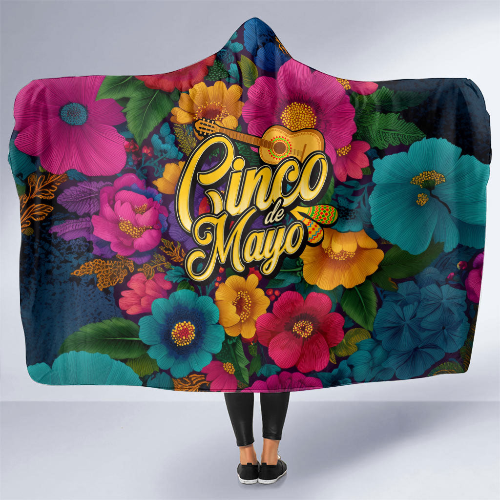 Cinco De Mayo Hooded Blanket Mariachi Dancer - Vibrant Mexican Floral Fiesta Guitar Folk Art