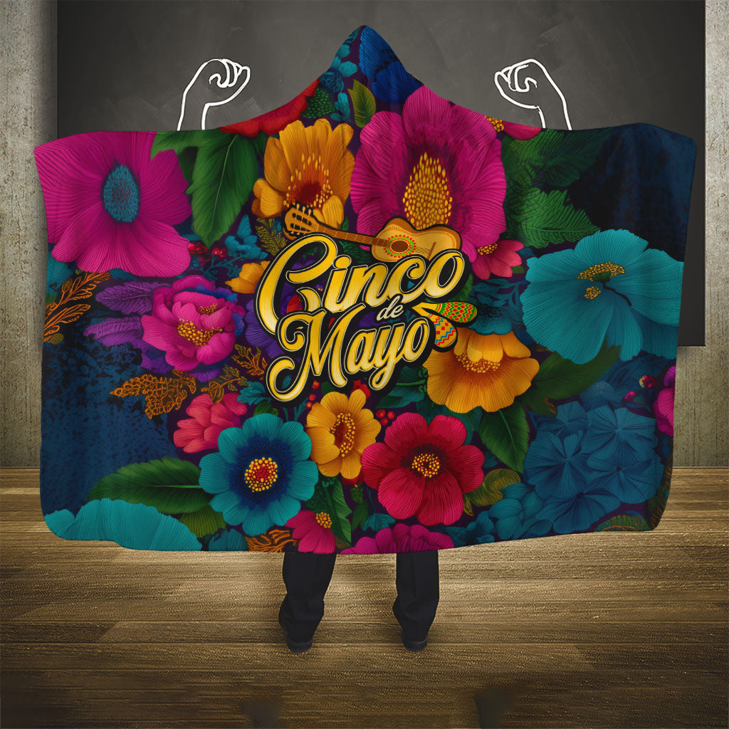 Cinco De Mayo Hooded Blanket Mariachi Dancer - Vibrant Mexican Floral Fiesta Guitar Folk Art