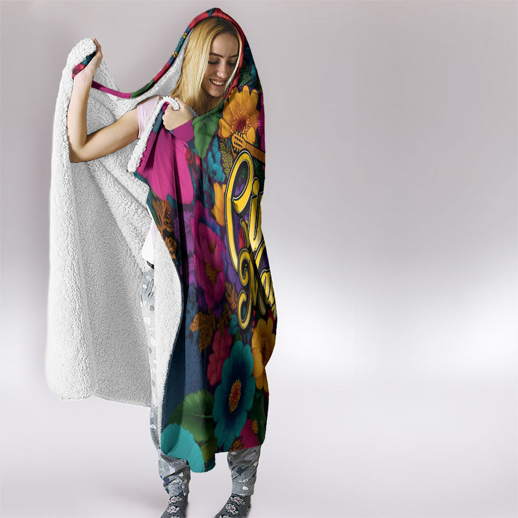 Cinco De Mayo Hooded Blanket Mariachi Dancer - Vibrant Mexican Floral Fiesta Guitar Folk Art