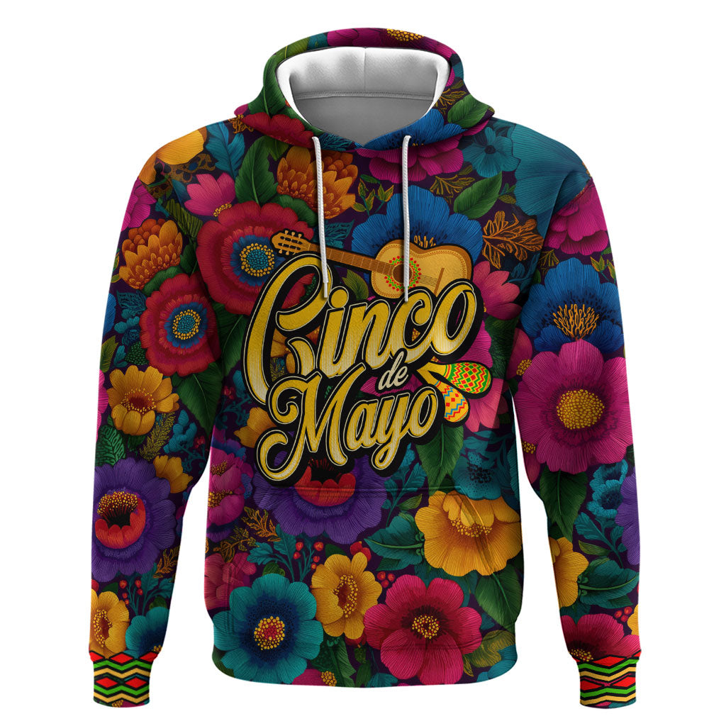 Cinco De Mayo Hoodie Mariachi Dancer - Vibrant Mexican Floral Fiesta Guitar Folk Art